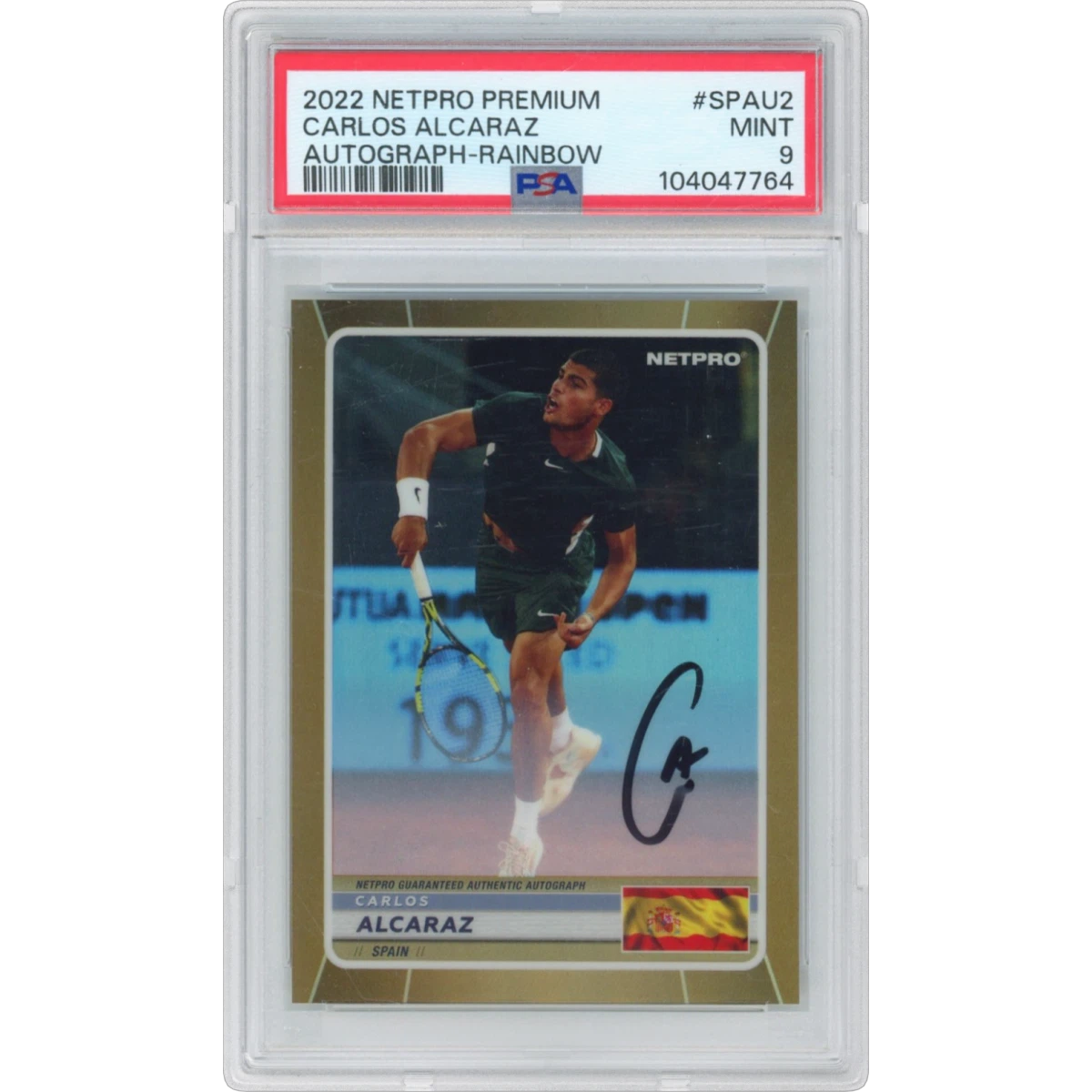 2022 Netpro Premium Autograph #SPAU2 Carlos Alcaraz - Rainbow, PSA 9