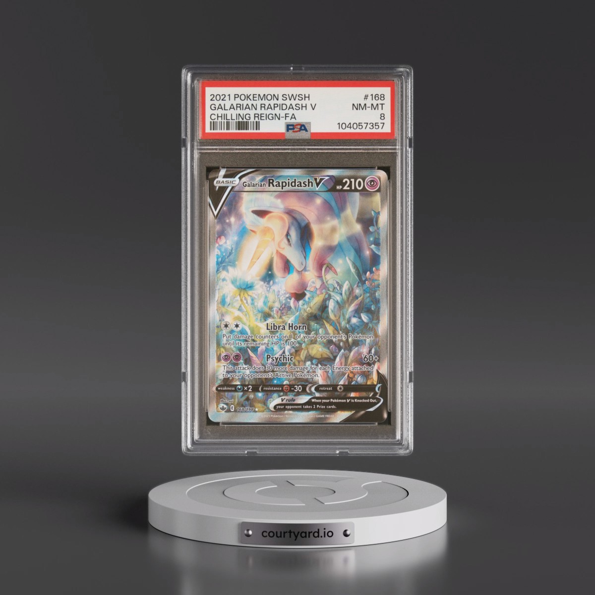 2021 Pokémon Sword & Shield Chilling Reign #168 Galarian Rapidash V - Holo Full Art (PSA 8 NM-MT)