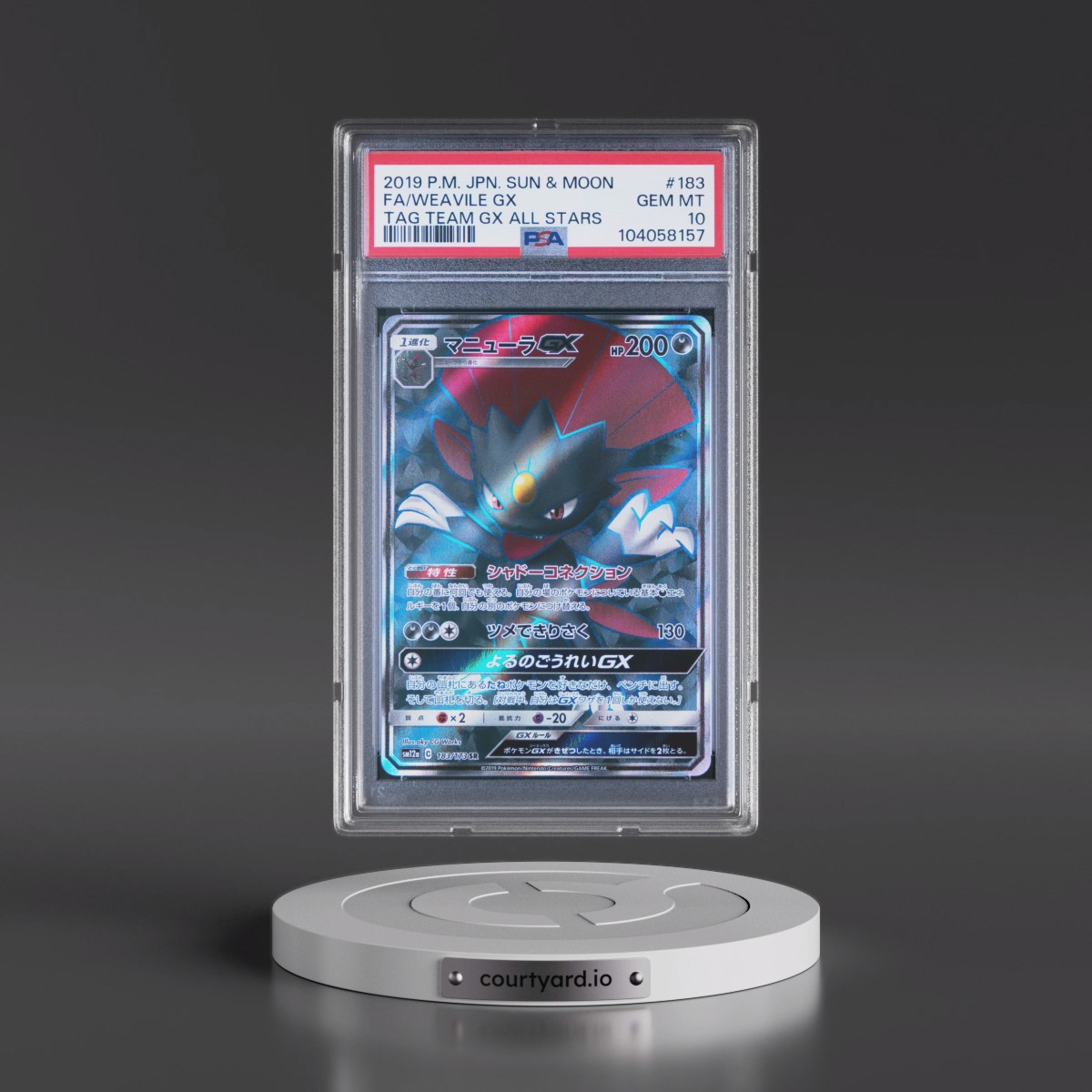2019 Pokémon Sun & Moon Tag Team GX All Stars #183 Weavile GX - Holo Full Art (PSA 10 GEM MINT)