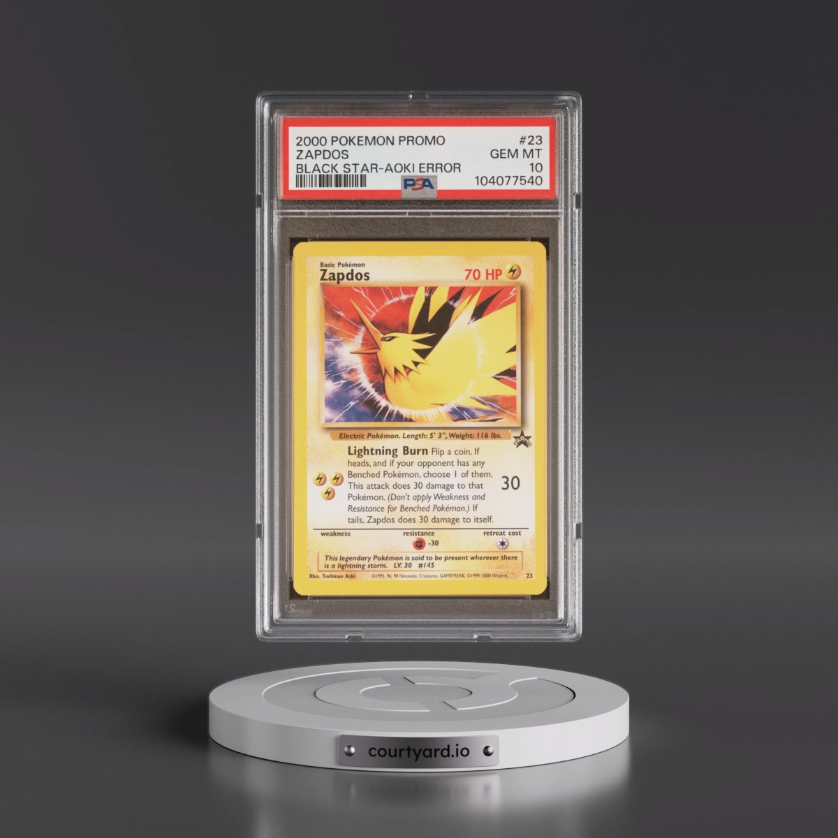 2000 Pokémon Promo Black Star #23 Zapdos - Toshinao Aoki Error (PSA 10 GEM MINT)