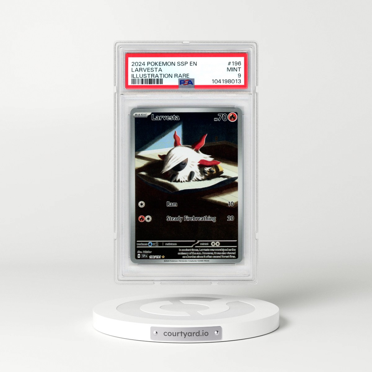 2024 Pokémon Ssp EN-Surging Sparks #196 Larvesta - Illustration Rare (PSA 9 MINT)