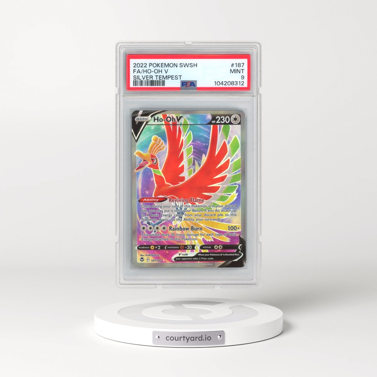 2022 Pokémon Sword & Shield Silver Tempest #187 HO-Oh V - Holo Full Art (PSA 9 MINT)