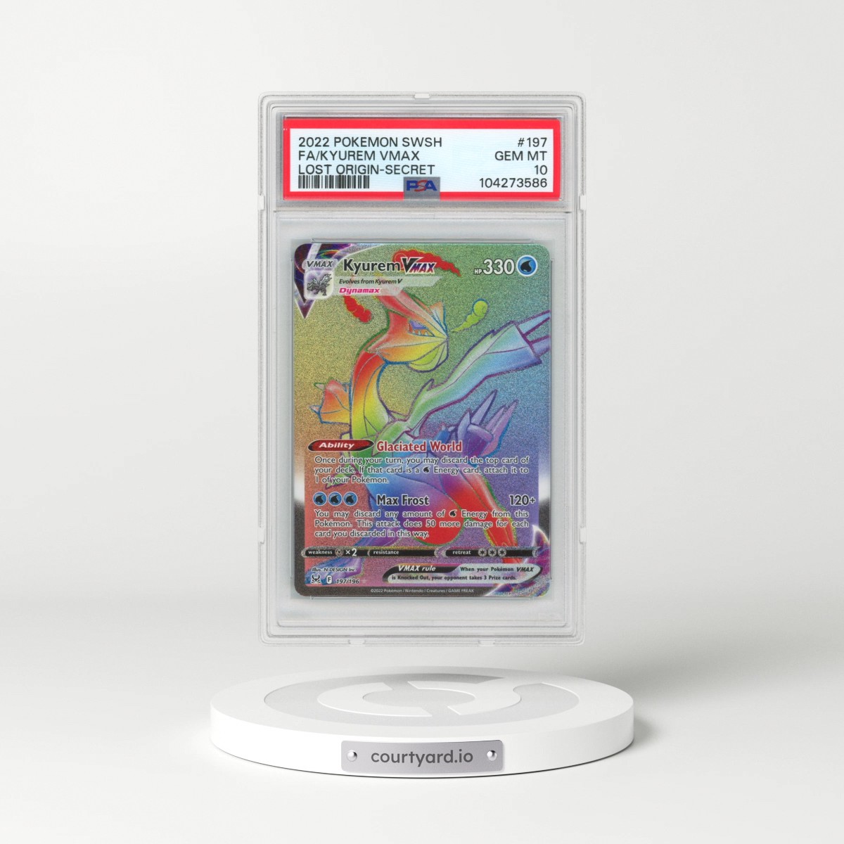 2022 Pokémon Sword & Shield Lost Origin #197 Kyurem Vmax - Full Art Secret (PSA 10 GEM MINT)