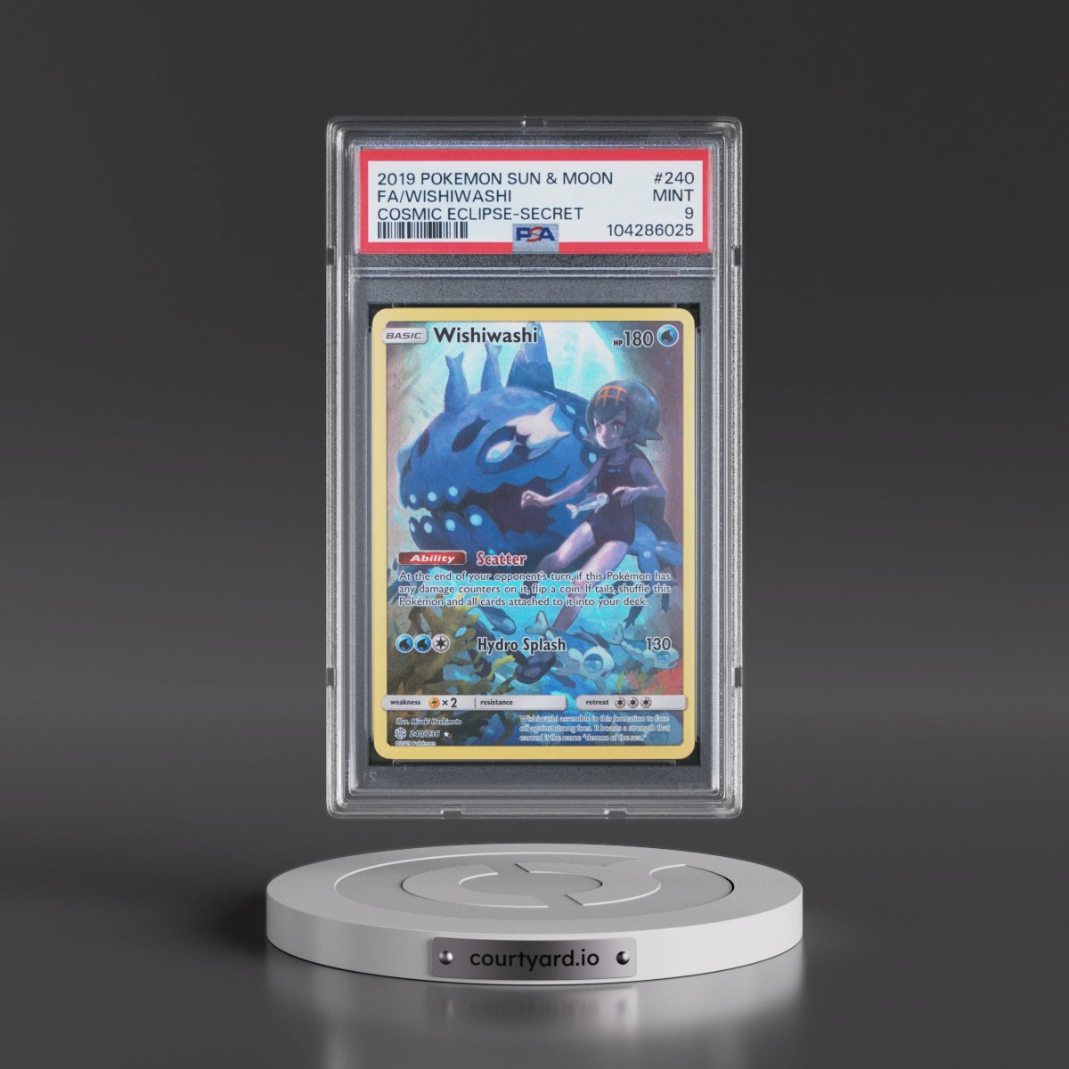 2019 Pokémon Sun & Moon Cosmic Eclipse #240 Wishiwashi - Full Art Secret (PSA 9 MINT)