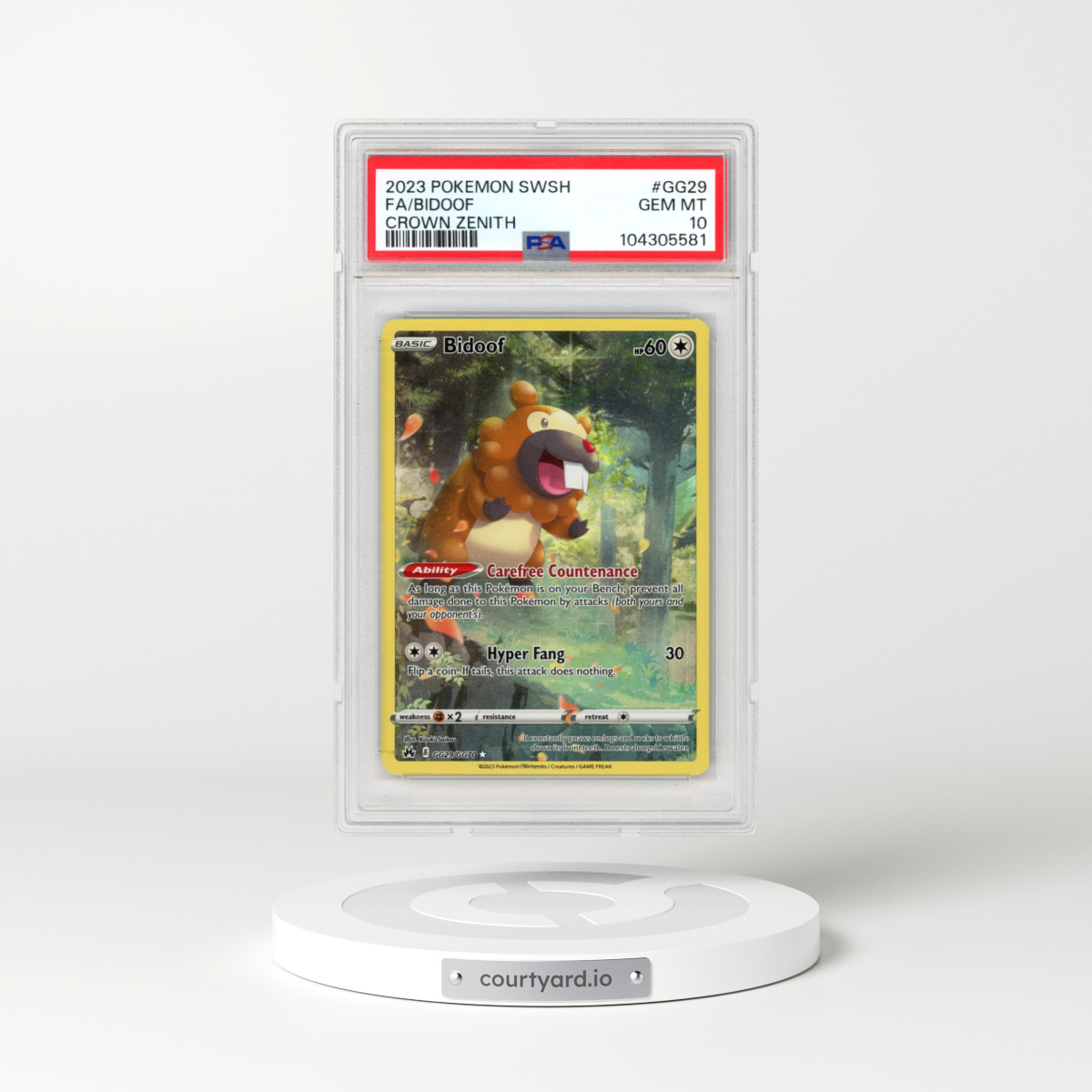 2023 Pokémon Sword and Shield Crown Zenith #GG29 Bidoof - Full Art (PSA 10 GEM MINT)
