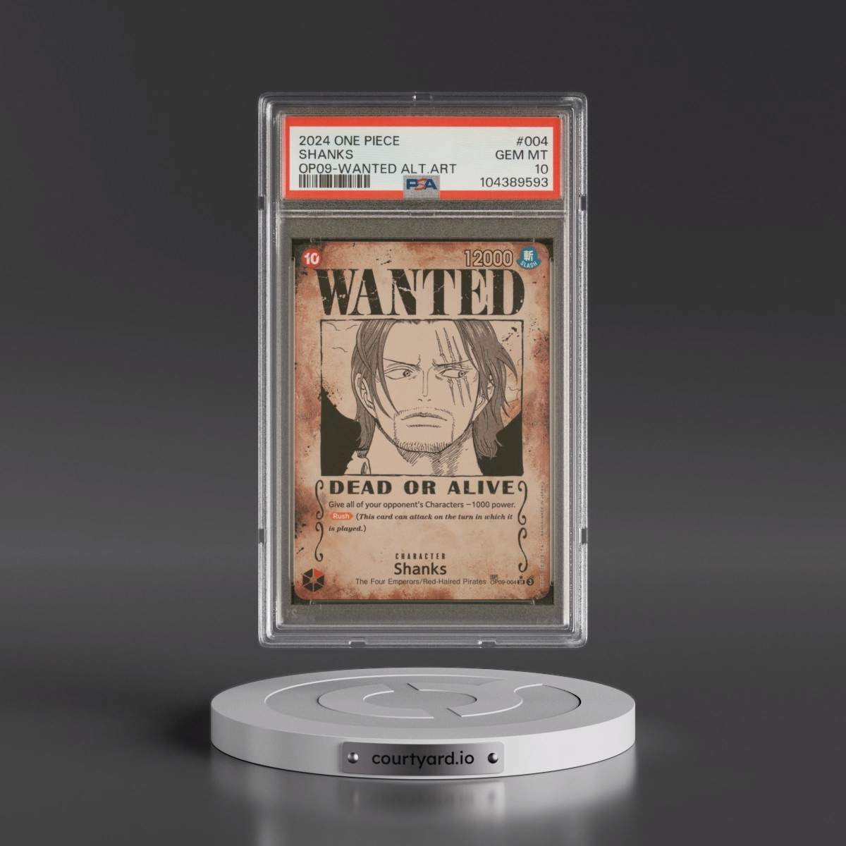 2024 One Piece OP09-Emperors in the New World #004 Shanks - Wanted Alternate Art (PSA 10 GEM MINT)