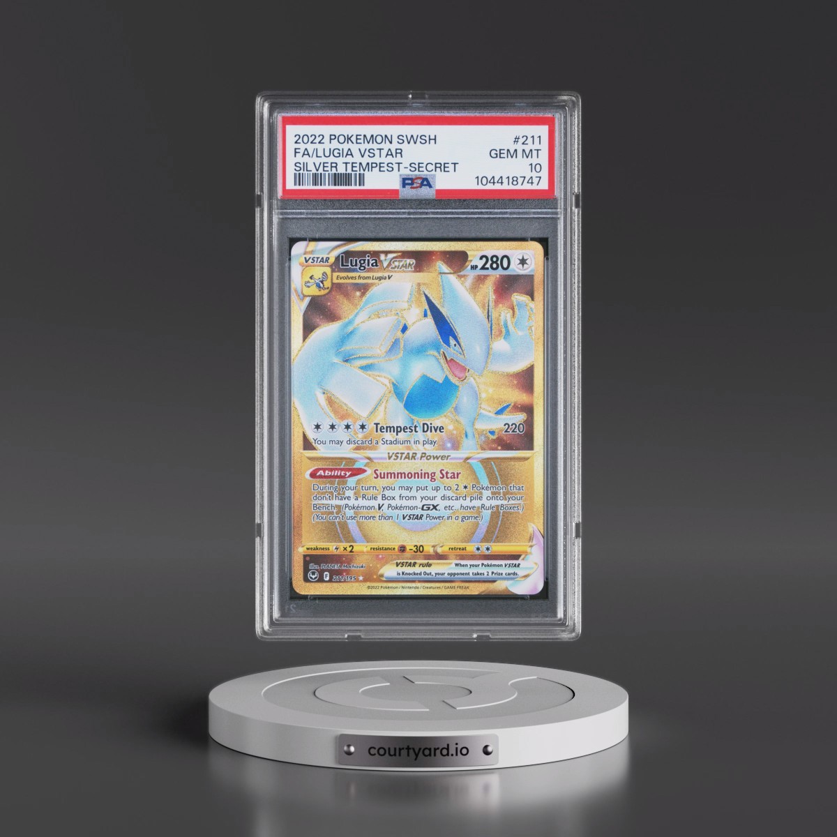 2022 Pokémon Sword & Shield Silver Tempest #211 Lugia Vstar - Full Art Secret (PSA 10 GEM MINT)