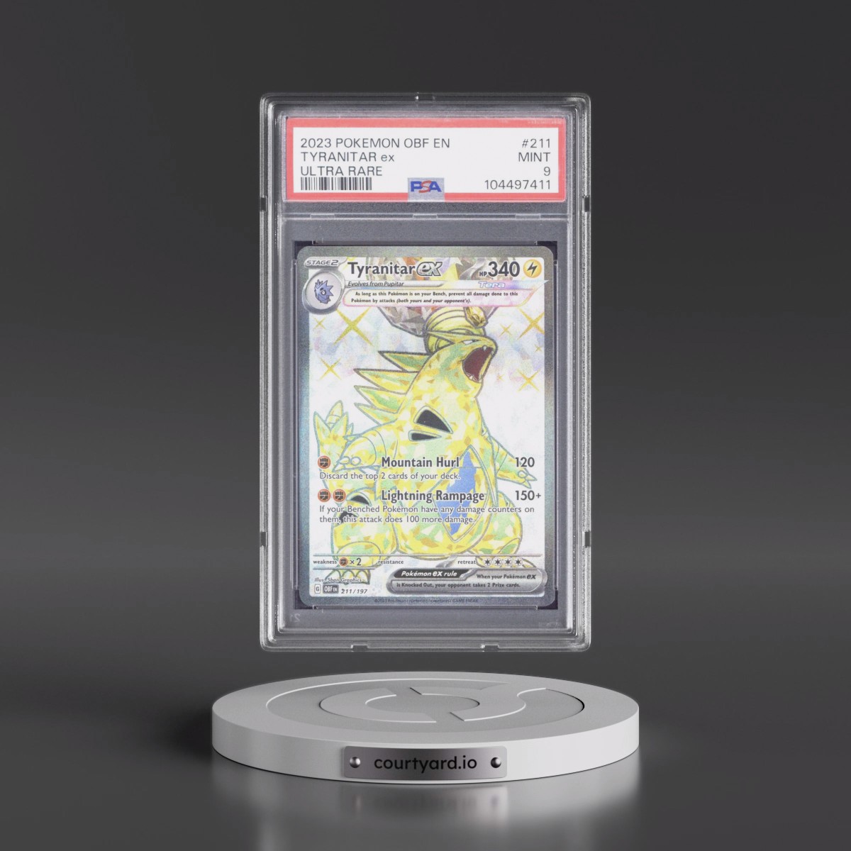 2023 Pokémon Obf EN-Obsidian Flames #211 Tyranitar EX - Holo Ultra Rare (PSA 9 MINT)