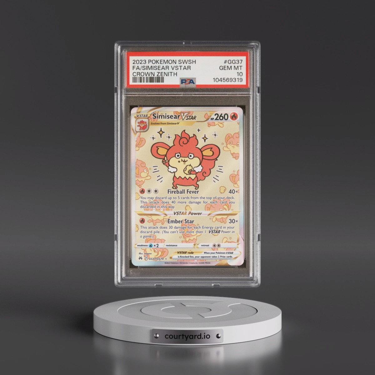 2023 Pokémon Sword and Shield Crown Zenith #GG37 Simisear Vstar - Full Art (PSA 10 GEM MINT)