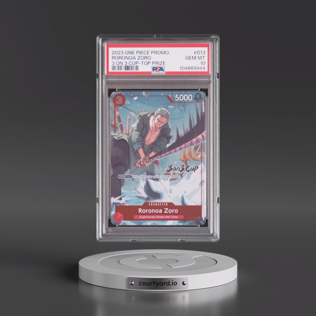2023 One Piece Promos #013 Roronoa Zoro - 3 on 3 Cup-Top Prize (PSA 10 GEM MINT)