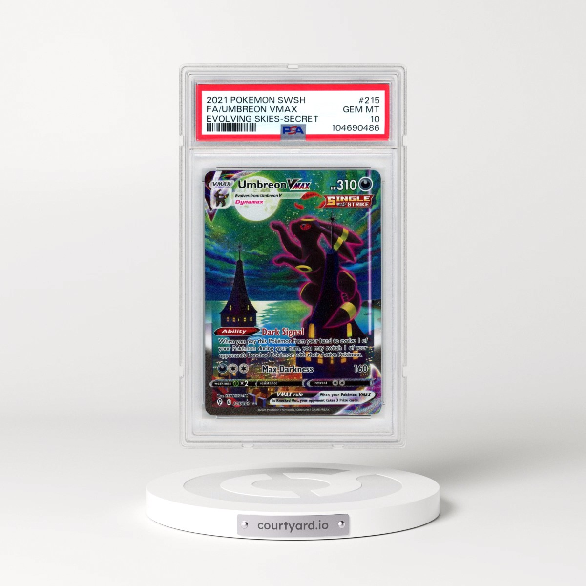 2021 Pokémon Sword & Shield Evolving Skies #215 Umbreon Vmax - Full Art Secret (PSA 10 GEM MINT)