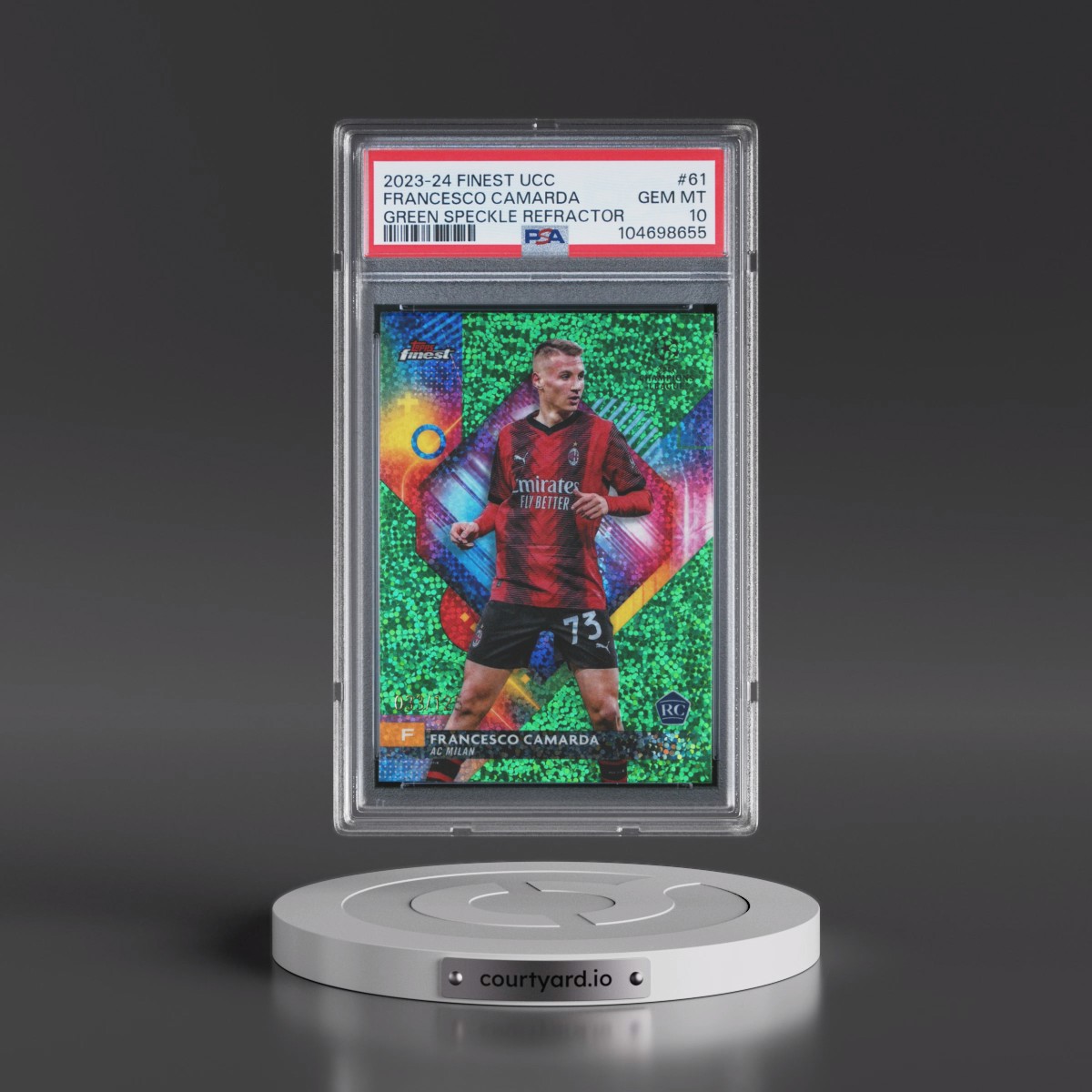 2023-24 Topps Finest UEFA Club Competitions #61 Francesco Camarda - Green Speckle Refractor (PSA 10 GEM MINT)