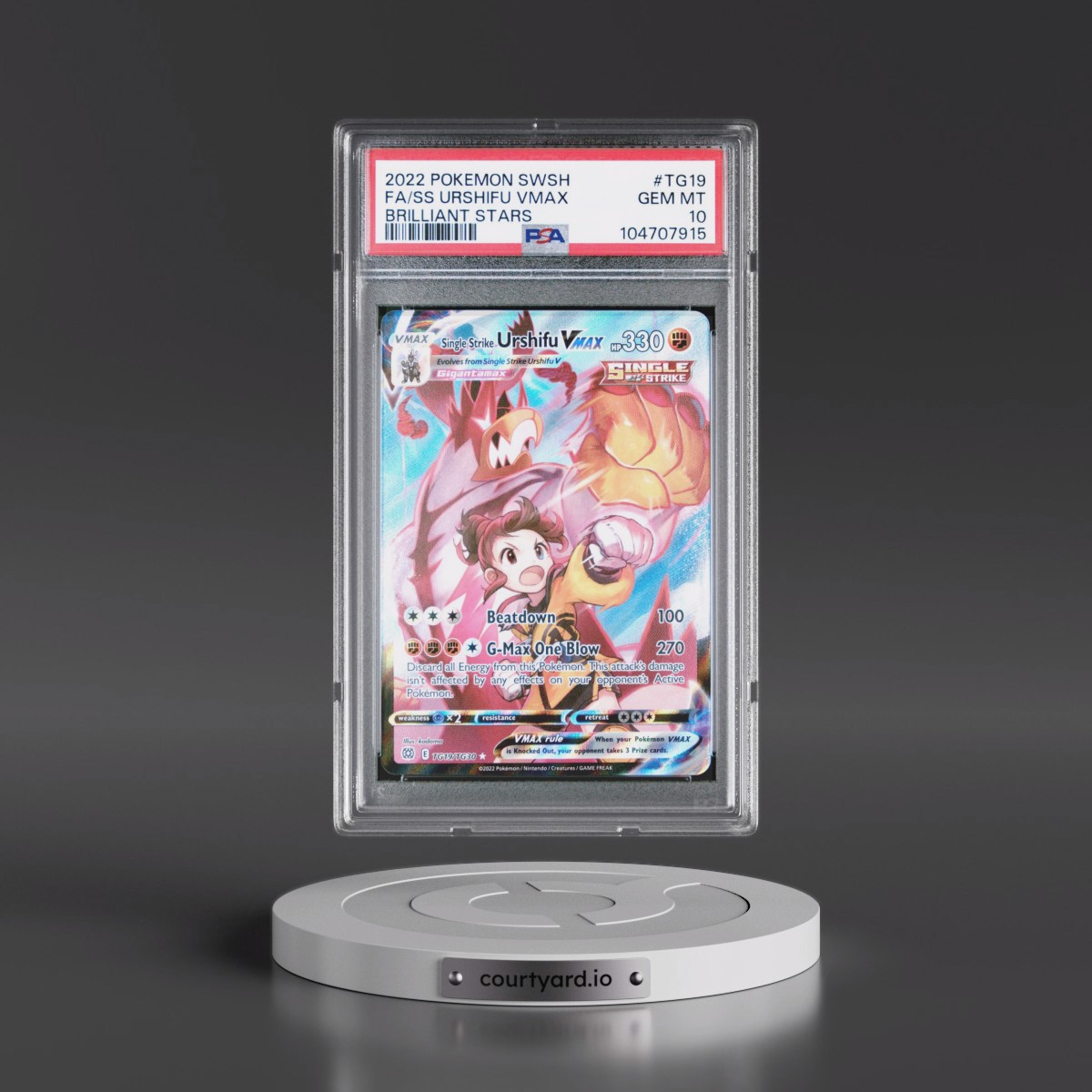 2022 Pokémon Sword & Shield Brilliant Stars #TG19 Single Strike Urshifu Vmax - Full Art (PSA 10 GEM MINT)