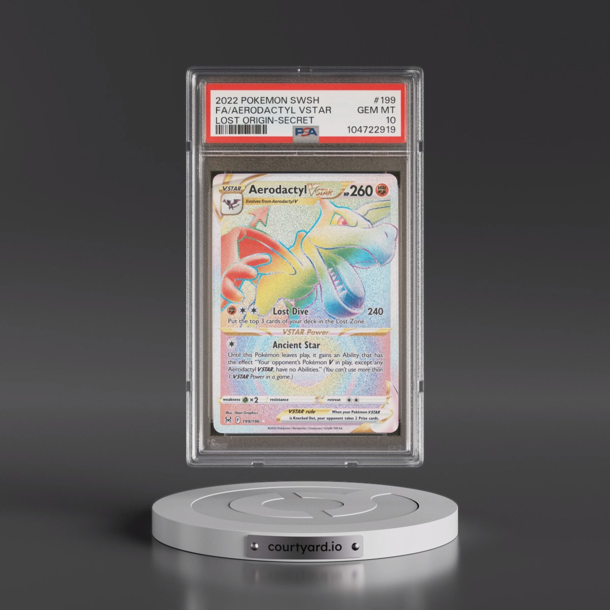 2022 Pokémon Sword & Shield Lost Origin #199 Aerodactyl Vstar - Full Art Secret (PSA 10 GEM MINT)