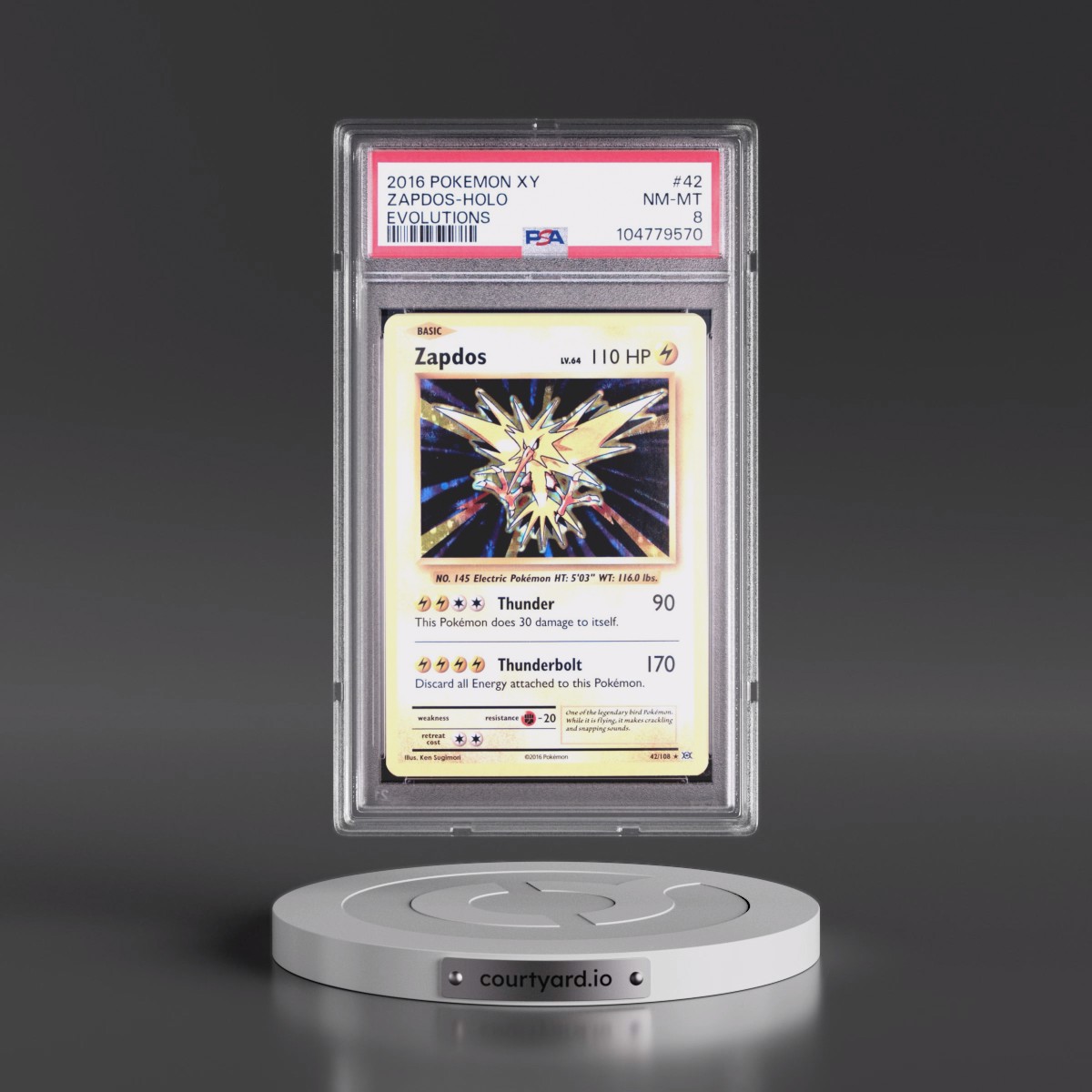 2016 Pokémon XY Evolutions #42 Zapdos - Holo (PSA 8 NM-MT)