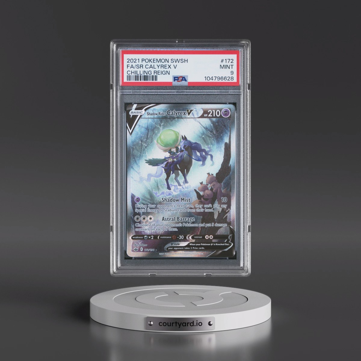 2021 Pokémon Sword & Shield Chilling Reign #172 Shadow Rider Calyrex V - Holo Full Art (PSA 9 MINT)