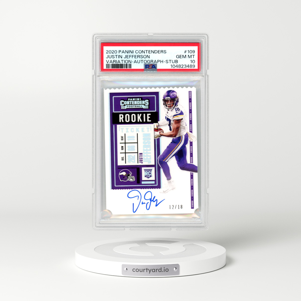 2020 Panini Contenders #109 Justin Jefferson - Variation-Autograph-Stub (PSA 10 GEM MINT)