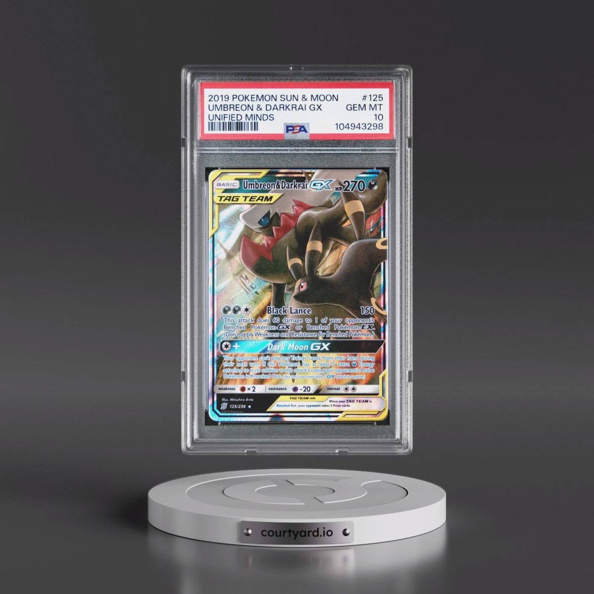 2019 Pokémon Sun & Moon Unified Minds #125 Umbreon & Darkrai GX - Holo (PSA 10 GEM MINT)