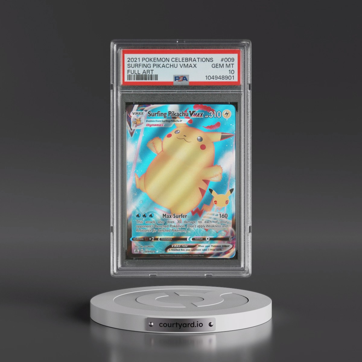 2021 Pokémon Celebrations #009 Surfing Pikachu Vmax - Full Art (PSA 10 GEM MINT)