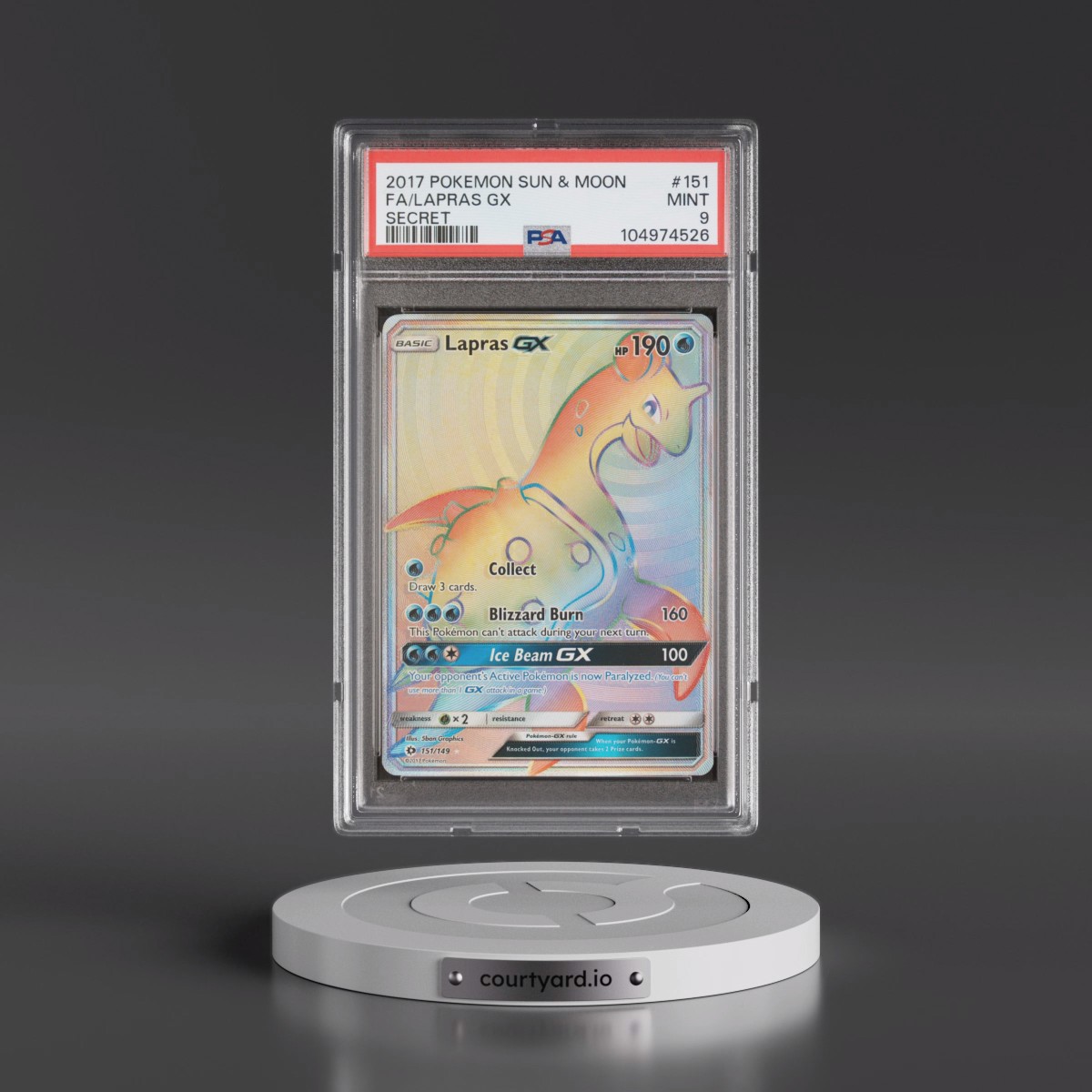2017 Pokémon Sun & Moon #151 Lapras GX - Holo Full Art Secret (PSA 9 MINT)