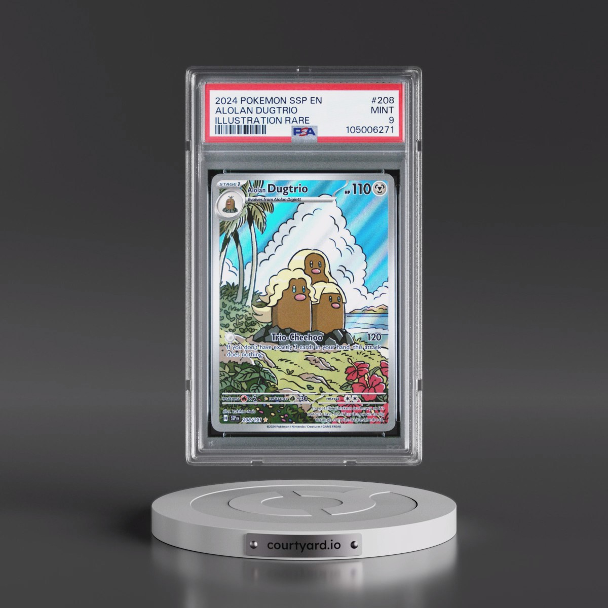2024 Pokémon Ssp EN-Surging Sparks #208 Alolan Dugtrio - Illustration Rare (PSA 9 MINT)