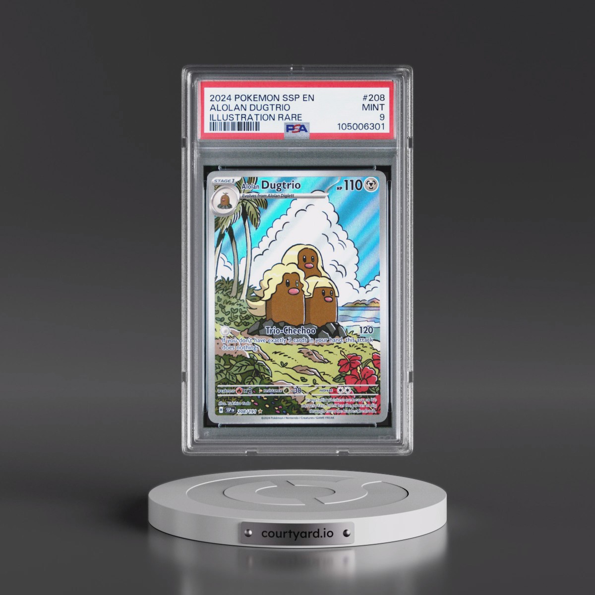 2024 Pokémon Ssp EN-Surging Sparks #208 Alolan Dugtrio - Illustration Rare (PSA 9 MINT)