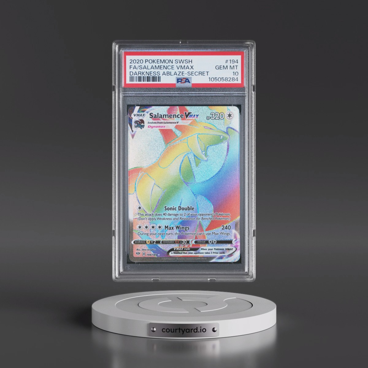 2020 Pokémon Sword & Shield Darkness Ablaze #194 Salamence Vmax - Full Art Secret (PSA 10 GEM MINT)