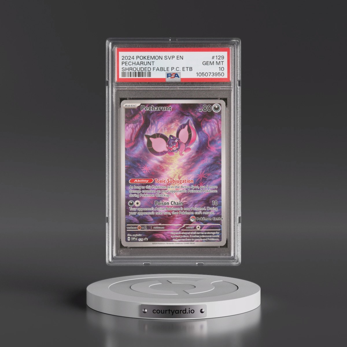 2024 Pokémon Svp EN-SV Black Star Promo #129 Pecharunt - Shrouded Fable Pokemon Center Elite Trainer Box (PSA 10 GEM MINT)