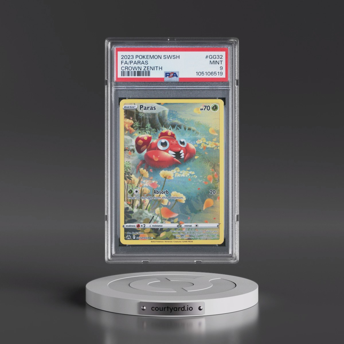 2023 Pokémon Sword and Shield Crown Zenith #GG32 Paras - Full Art (PSA 9 MINT)