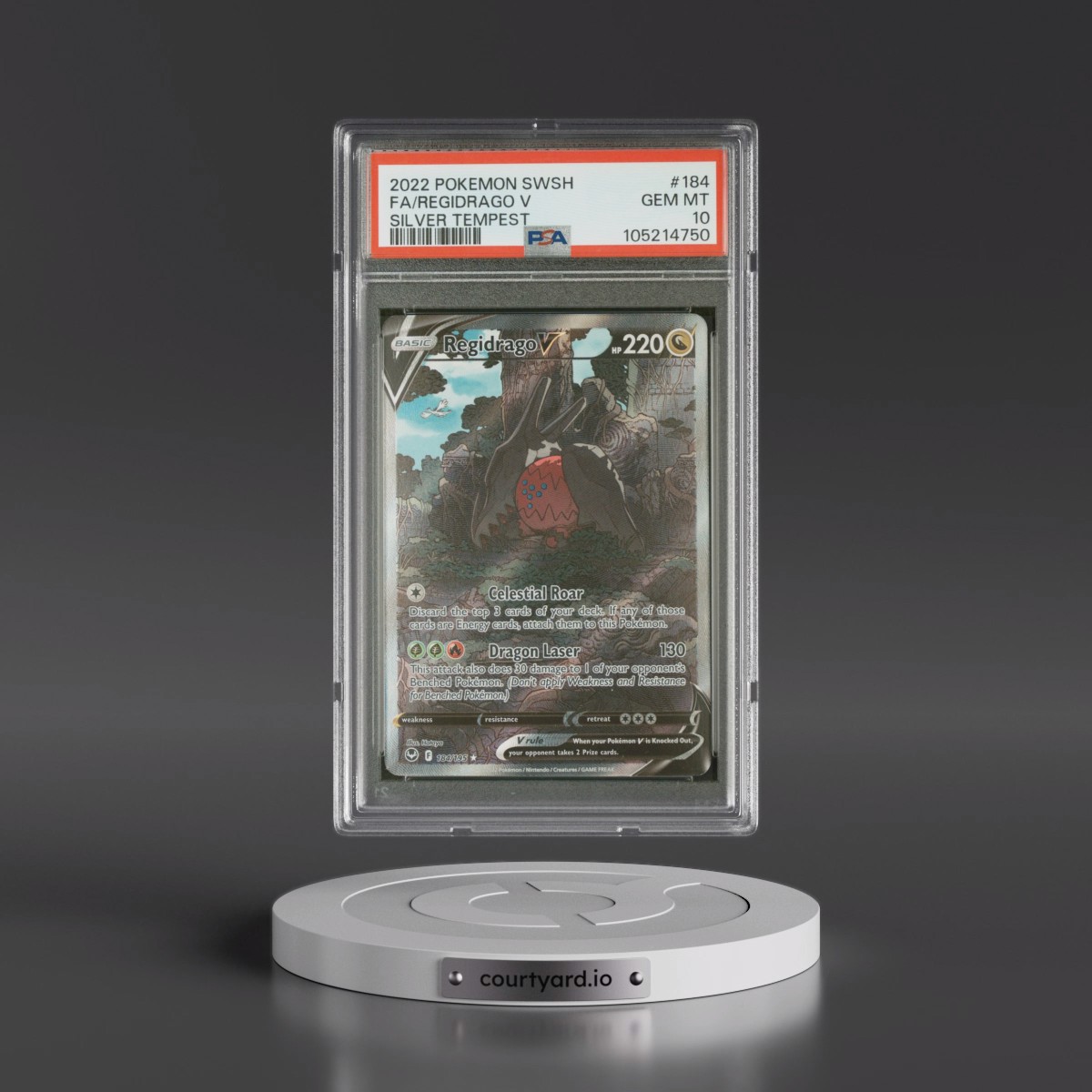 2022 Pokémon Sword & Shield Silver Tempest #184 Regidrago V - Holo Full Art (PSA 10 GEM MINT)