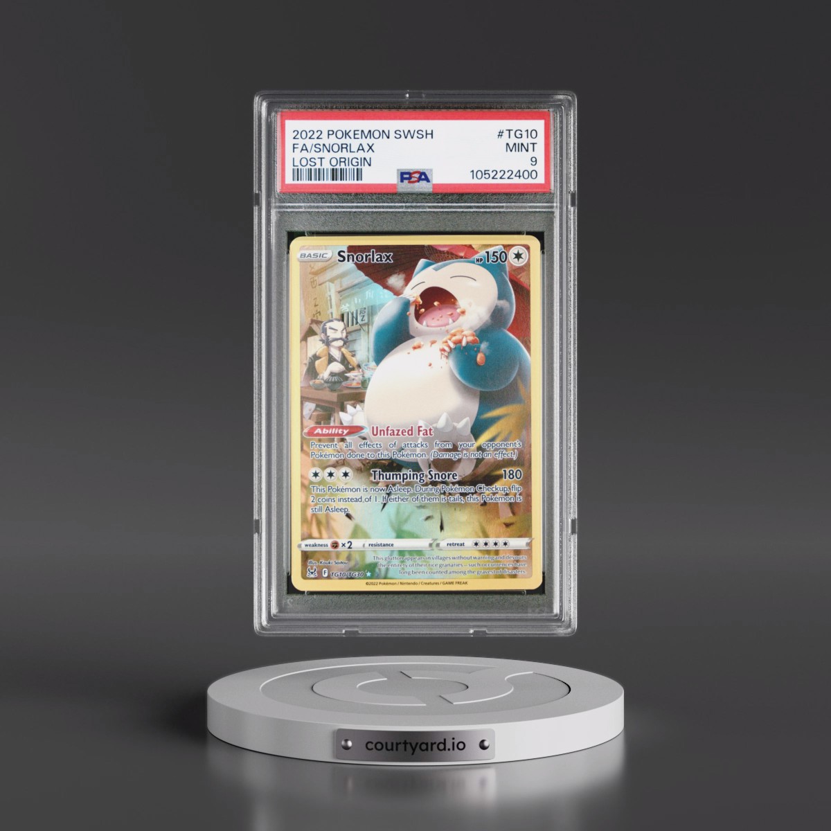 2022 Pokémon Sword & Shield Lost Origin #TG10 Snorlax - Full Art (PSA 9 MINT)