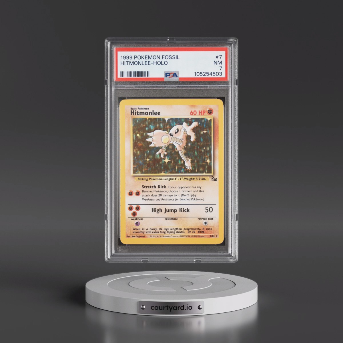1999 Pokémon Fossil #7 Hitmonlee - Holo (PSA 7 NM)