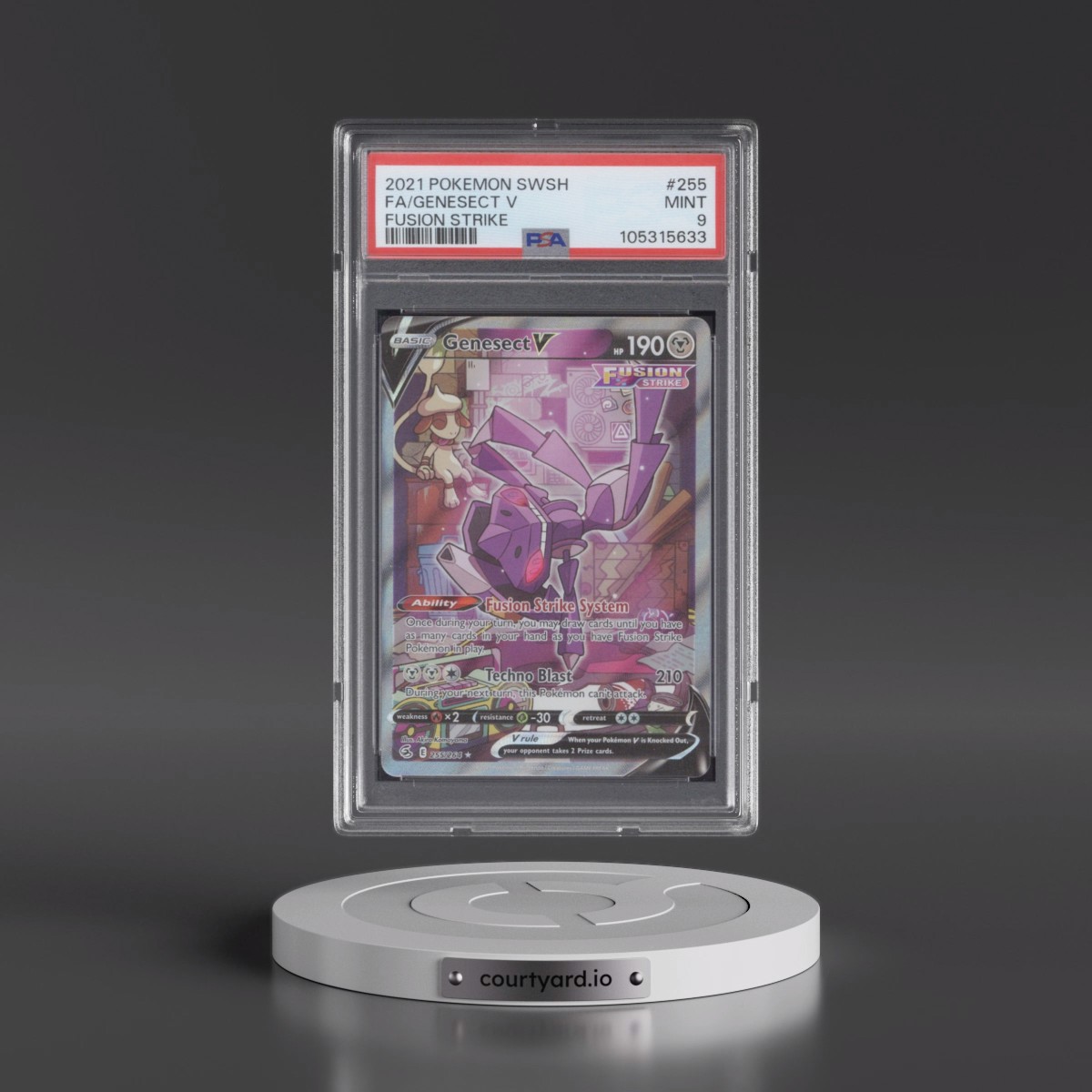 2021 Pokémon Sword & Shield Fusion Strike #255 Genesect V - Holo Full Art (PSA 9 MINT)