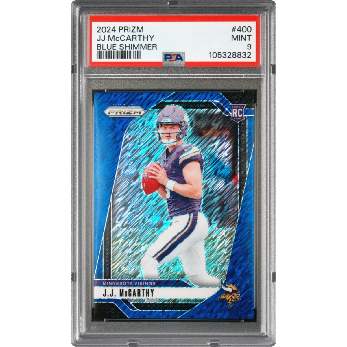 2024 Panini Prizm #400 JJ McCarthy - Blue Shimmer, PSA 9