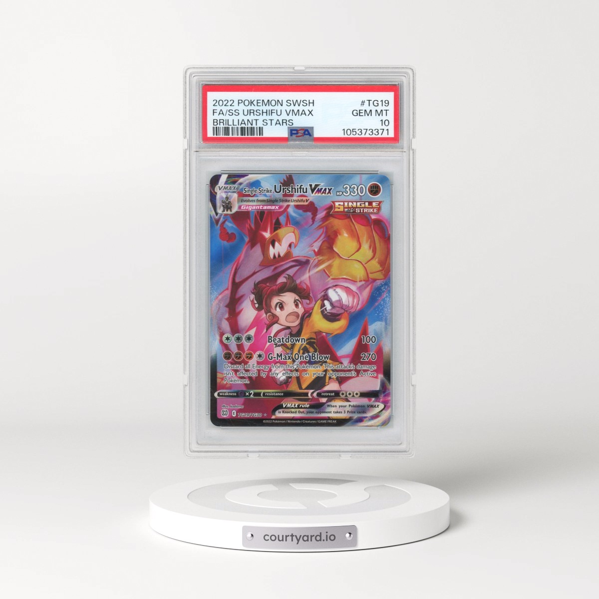 2022 Pokémon Sword & Shield Brilliant Stars #TG19 Single Strike Urshifu Vmax - Full Art (PSA 10 GEM MINT)