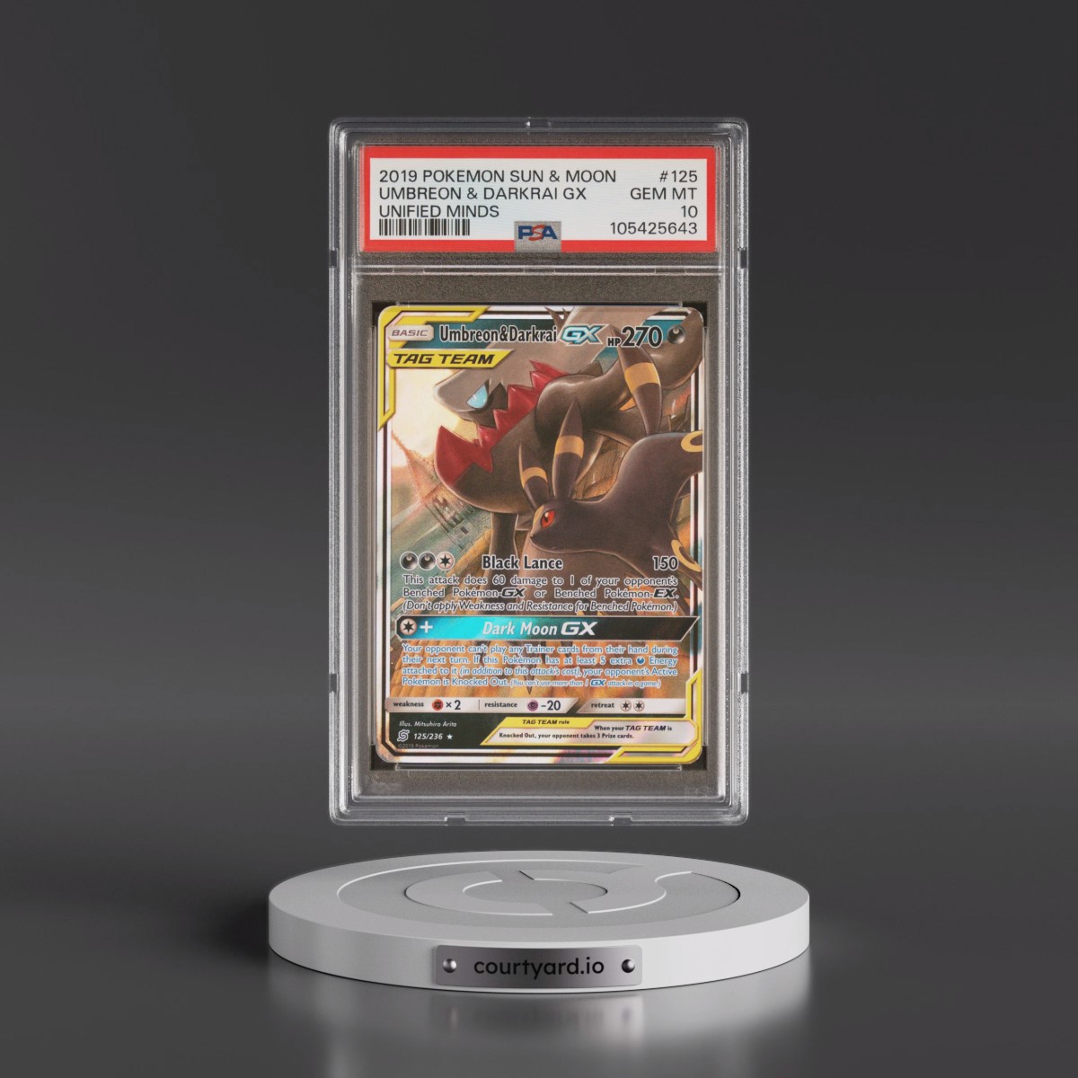 2019 Pokémon Sun & Moon Unified Minds #125 Umbreon & Darkrai GX - Holo (PSA 10 GEM MINT)