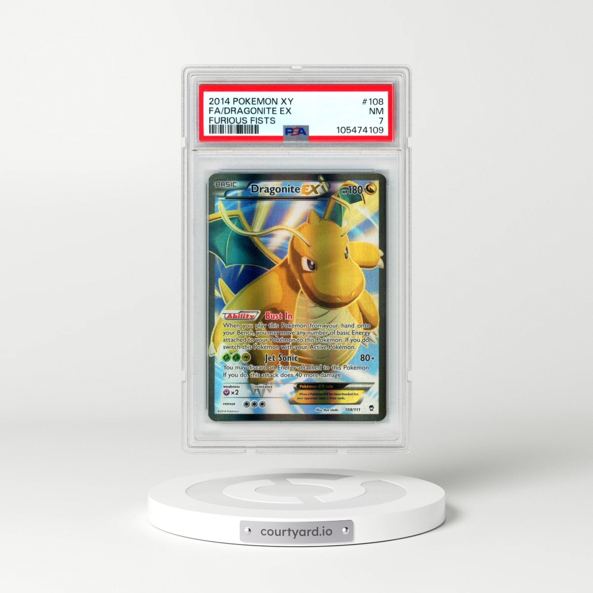 2014 Pokémon XY Furious Fists #108 Dragonite EX - Holo Full Art (PSA 7 NM)