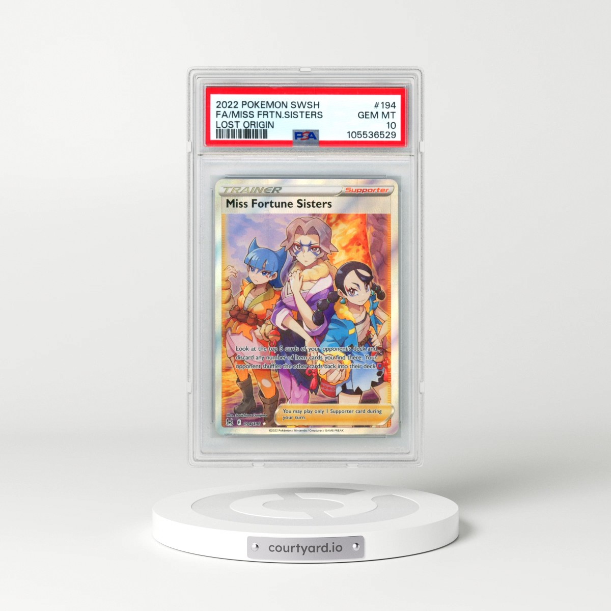 2022 Pokémon Sword & Shield Lost Origin #194 Miss Fortune Sisters - Full Art (PSA 10 GEM MINT)