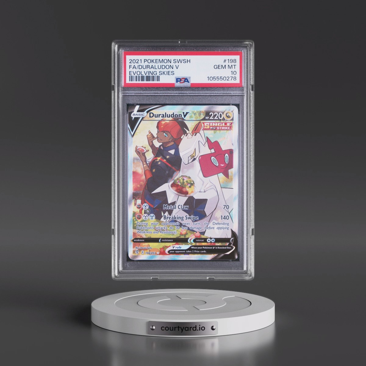 2021 Pokémon Sword & Shield Evolving Skies #198 Duraludon V - Holo Full Art (PSA 10 GEM MINT)