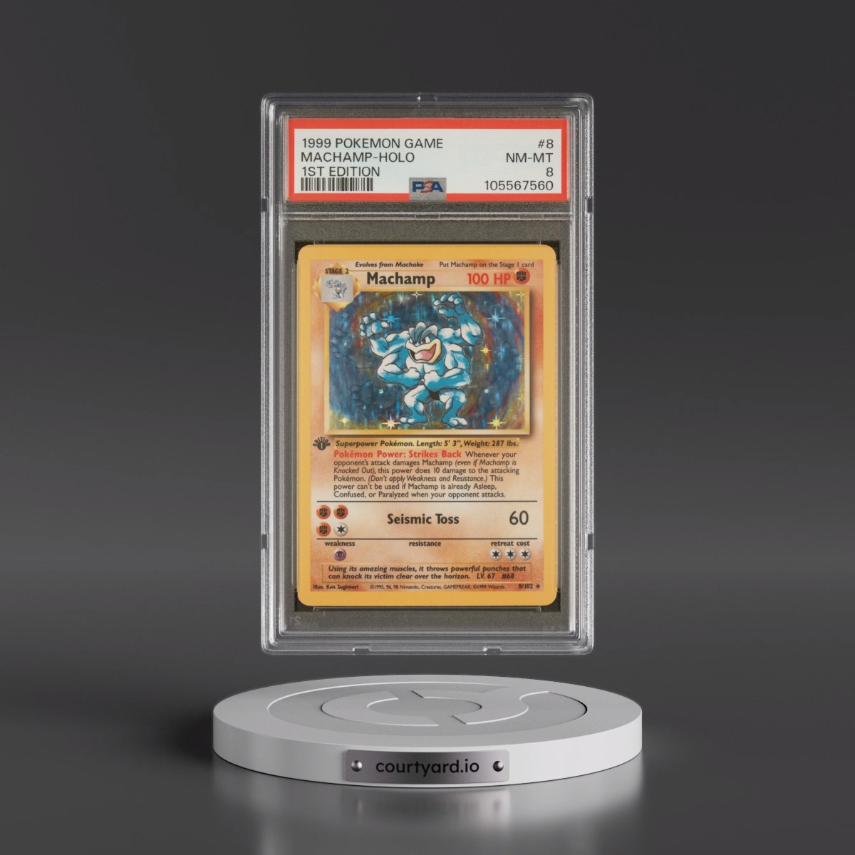 1999 Pokémon Game #8 Machamp - 1st Edition Holo (PSA 8 NM-MT)
