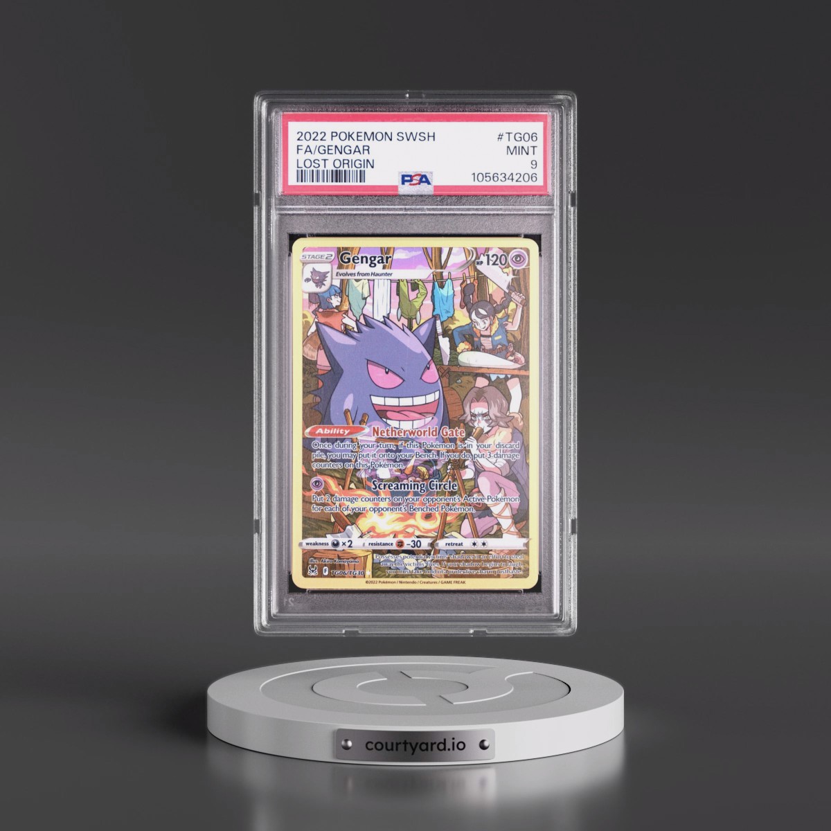 2022 Pokémon Sword & Shield Lost Origin #TG06 Gengar - Full Art (PSA 9 MINT)