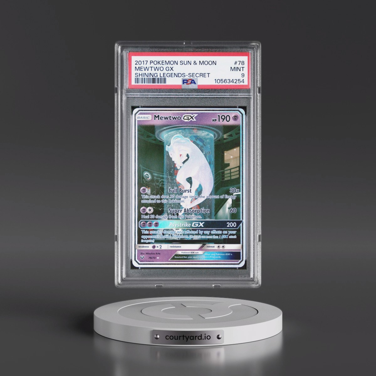 2017 Pokémon Sun & Moon Shining Legends #78 Mewtwo GX - Holo Secret (PSA 9 MINT)