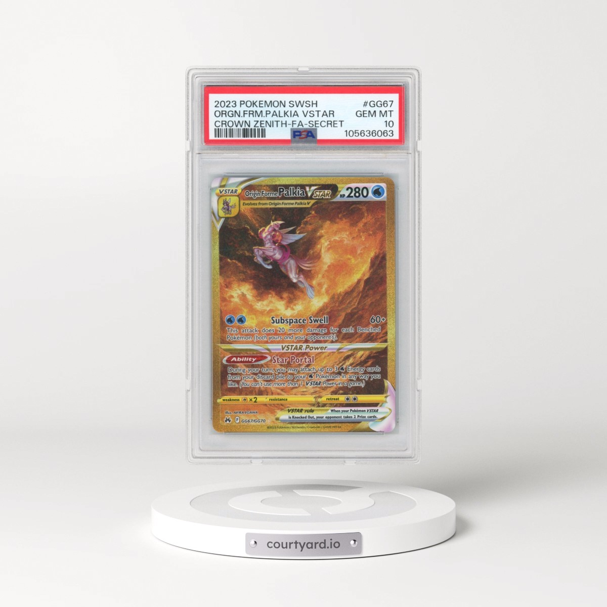 2023 Pokémon Sword and Shield Crown Zenith #GG67 Origin Forme Palkia Vstar - Full Art Secret (PSA 10 GEM MINT)