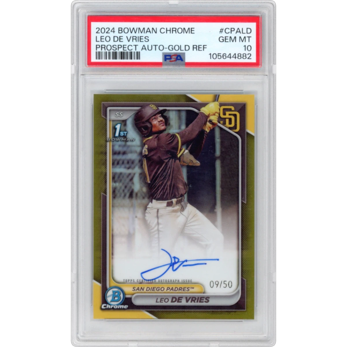 2024 Bowman Chrome Prospect Autographs #CPALD Leo de Vries - Gold Refractor (PSA 10 GEM MINT)