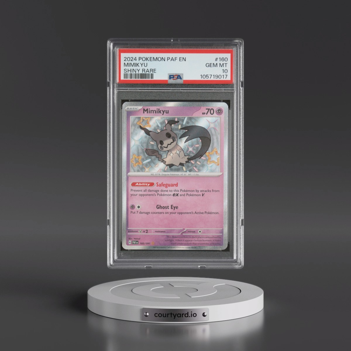 2024 Pokémon Paf EN-Paldean Fates Mimikyu - Shiny Rare #160 PSA 10