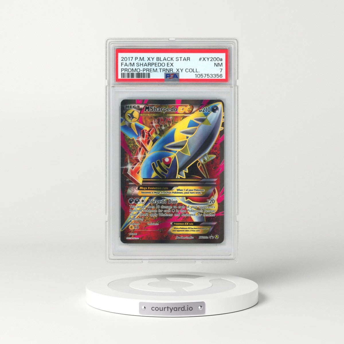 2017 Pokémon XY Black Star Promo #XY200a M Sharpedo EX - Holo Full Art Premium Trainer XY Collection (PSA 7 NM)