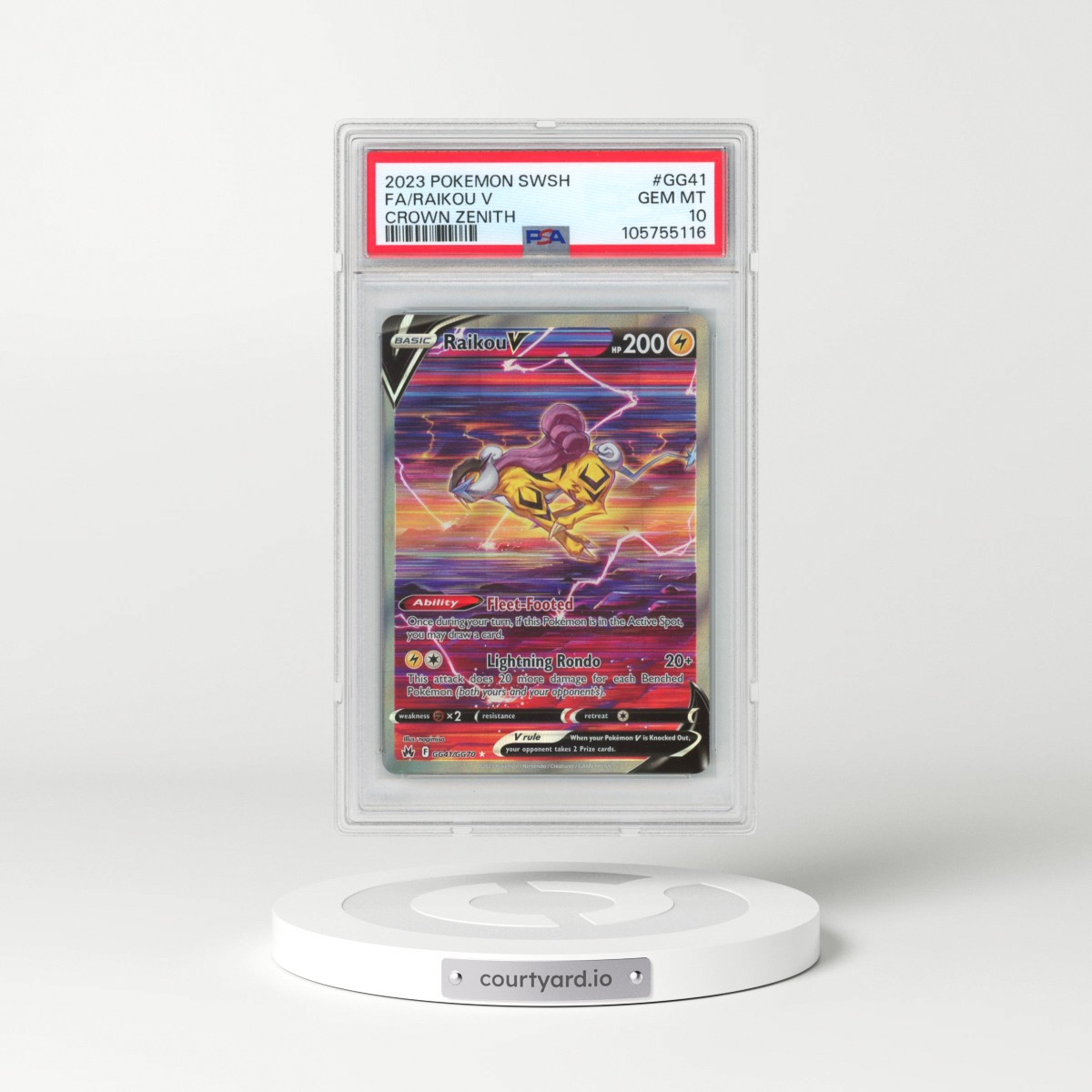 2023 Pokémon Sword and Shield Crown Zenith #GG41 Raikou V - Holo Full Art (PSA 10 GEM MINT)