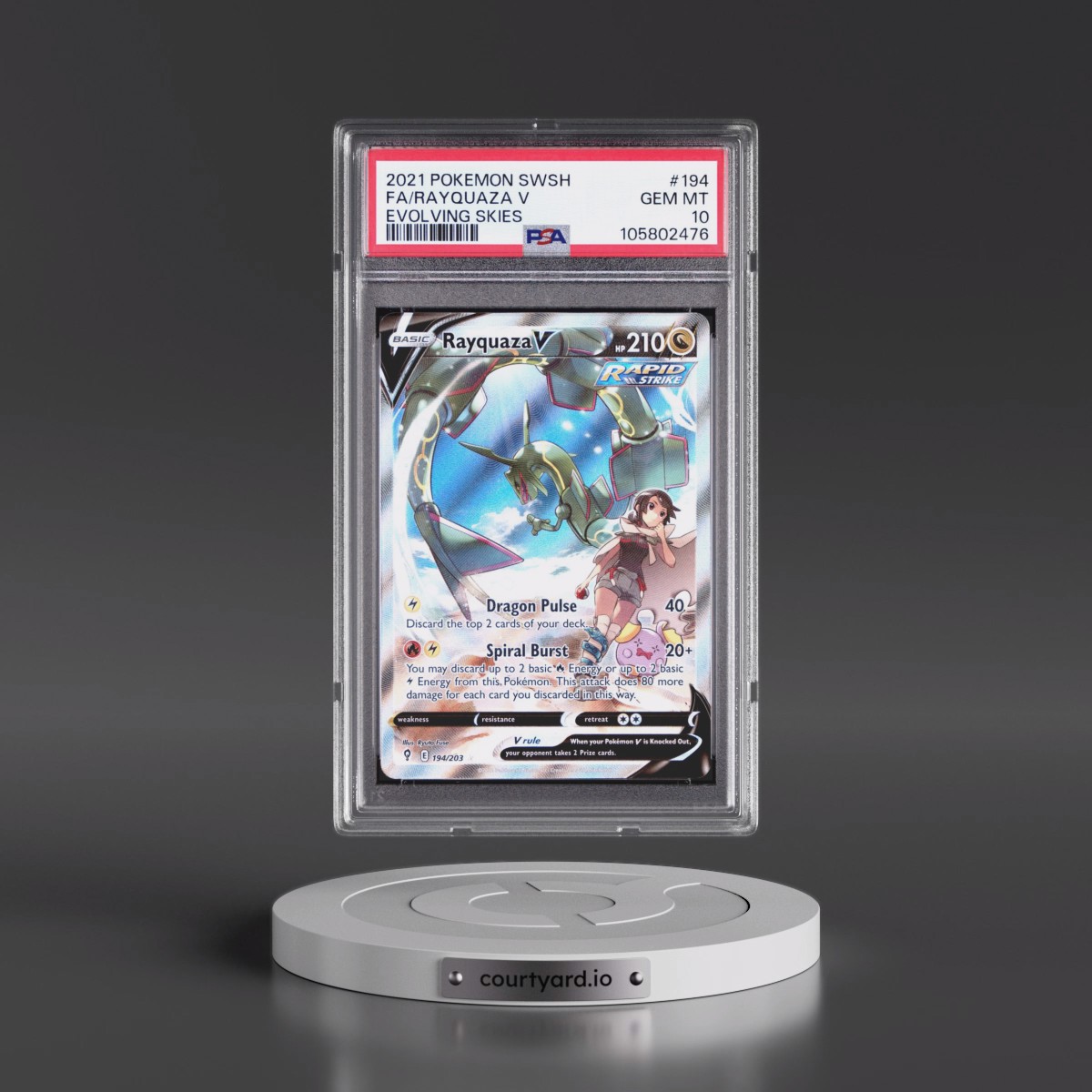 2021 Pokémon Sword & Shield Evolving Skies #194 Rayquaza V - Holo Full Art (PSA 10 GEM MINT)