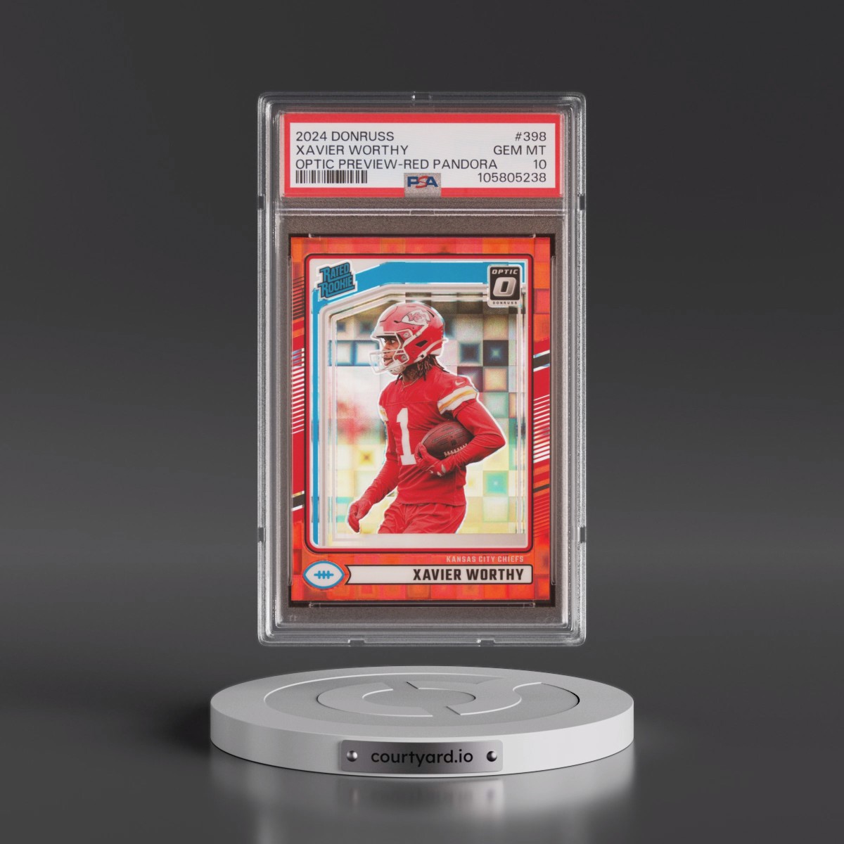 2024 Panini Donruss #398 Xavier Worthy - Optic Preview-Red Pandora (PSA 10 GEM MINT)