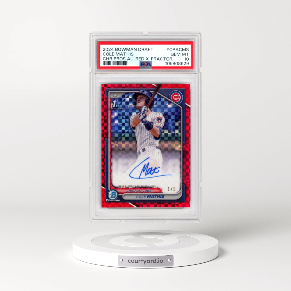 2024 Bowman Draft Chrome Prospect Autographs #CPACMS Cole Mathis - Red X-Fractor (PSA 10 GEM MINT)